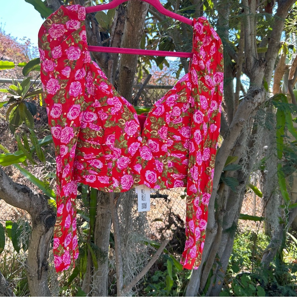 ZARA Red Floral Crop Top